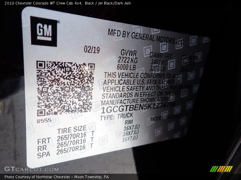 Black / Jet Black/Dark Ash 2019 Chevrolet Colorado WT Crew Cab 4x4