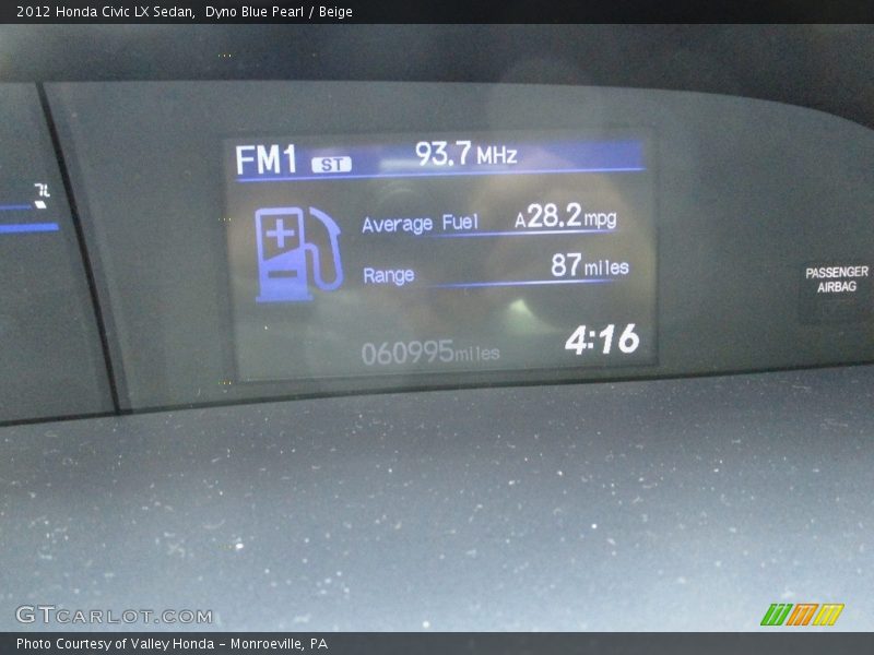 Dyno Blue Pearl / Beige 2012 Honda Civic LX Sedan