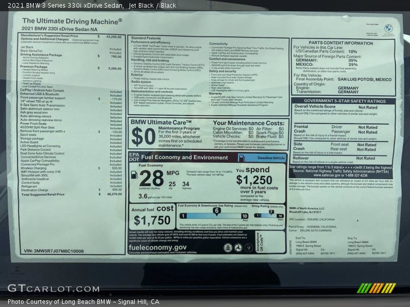  2021 3 Series 330i xDrive Sedan Window Sticker