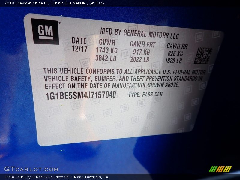 Kinetic Blue Metallic / Jet Black 2018 Chevrolet Cruze LT