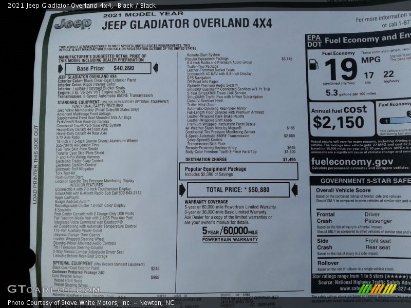 Black / Black 2021 Jeep Gladiator Overland 4x4