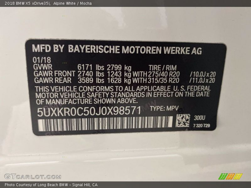 Alpine White / Mocha 2018 BMW X5 xDrive35i