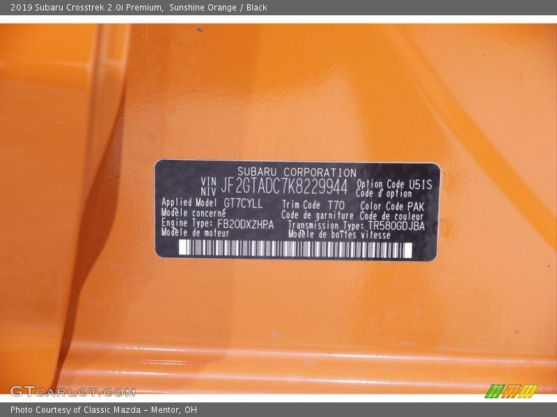Sunshine Orange / Black 2019 Subaru Crosstrek 2.0i Premium