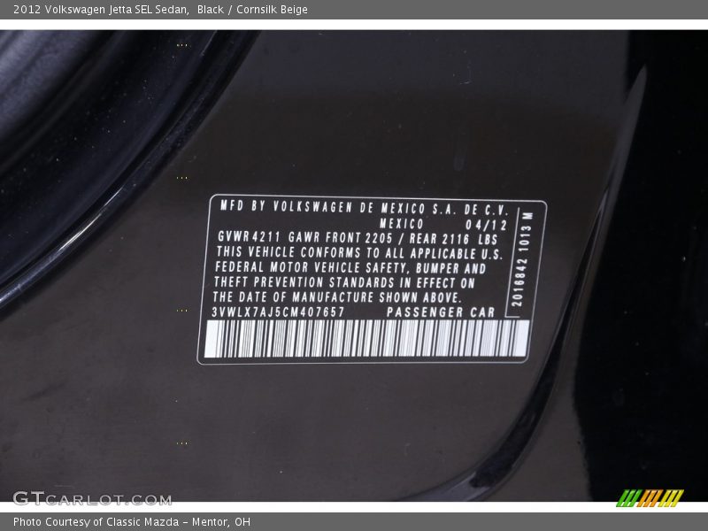 Black / Cornsilk Beige 2012 Volkswagen Jetta SEL Sedan