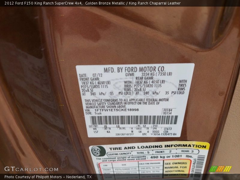 Golden Bronze Metallic / King Ranch Chaparral Leather 2012 Ford F150 King Ranch SuperCrew 4x4