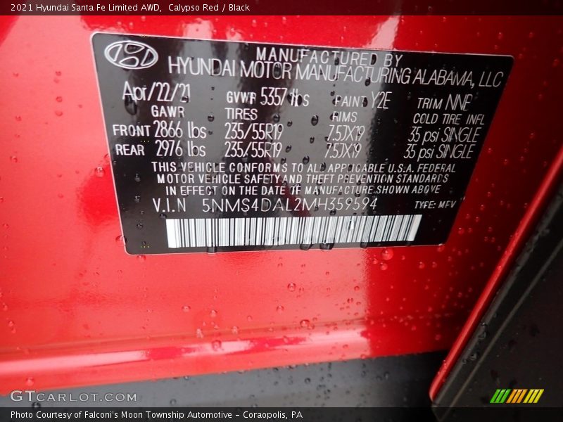 Calypso Red / Black 2021 Hyundai Santa Fe Limited AWD