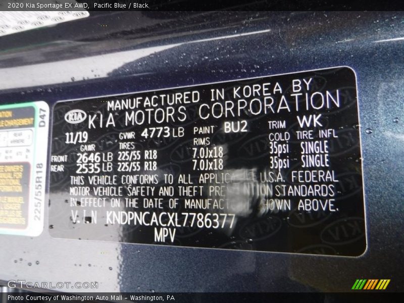 Pacific Blue / Black 2020 Kia Sportage EX AWD
