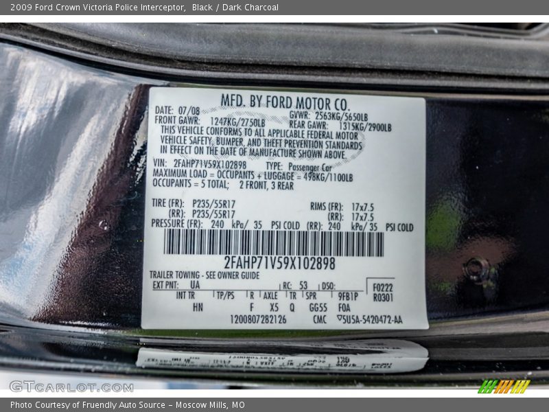 Black / Dark Charcoal 2009 Ford Crown Victoria Police Interceptor