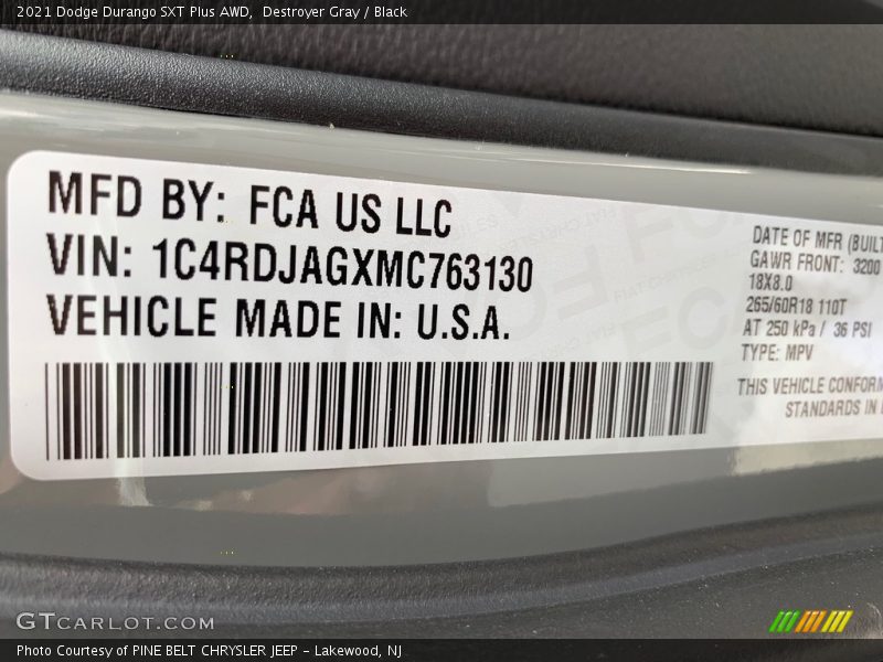 Destroyer Gray / Black 2021 Dodge Durango SXT Plus AWD