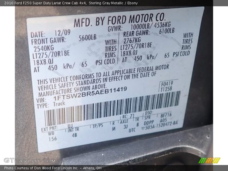 Sterling Gray Metallic / Ebony 2010 Ford F250 Super Duty Lariat Crew Cab 4x4