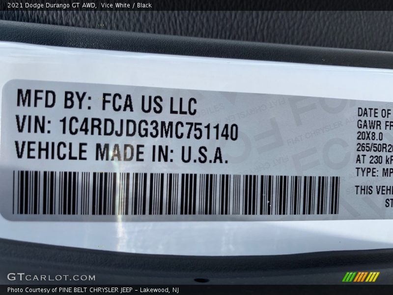 Vice White / Black 2021 Dodge Durango GT AWD