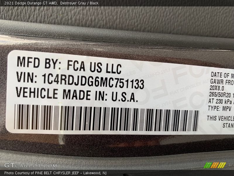 Destroyer Gray / Black 2021 Dodge Durango GT AWD