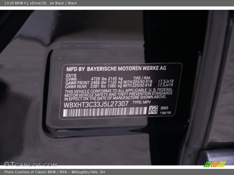 Jet Black / Black 2018 BMW X1 xDrive28i