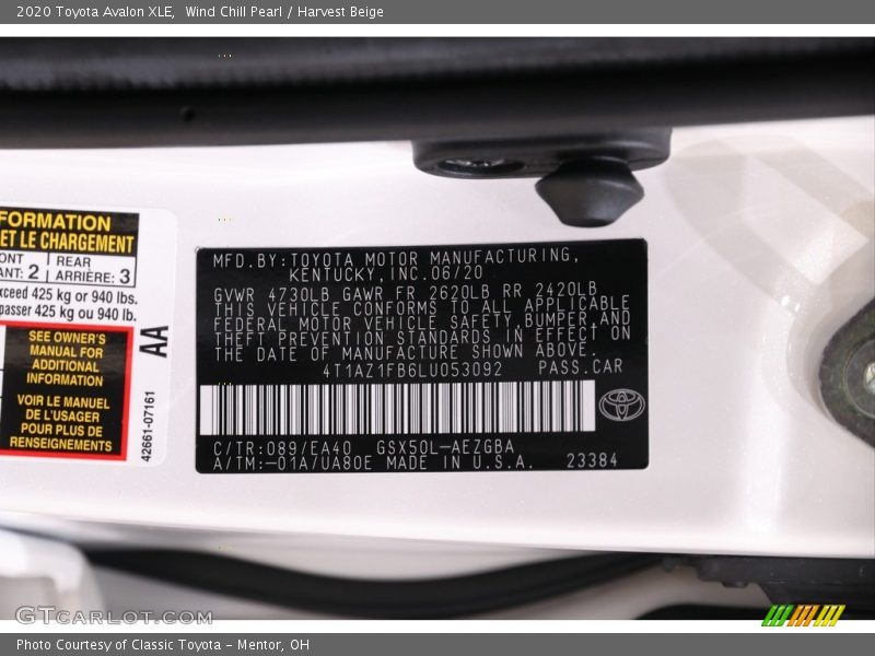 Wind Chill Pearl / Harvest Beige 2020 Toyota Avalon XLE