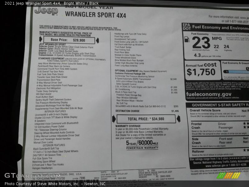 Bright White / Black 2021 Jeep Wrangler Sport 4x4