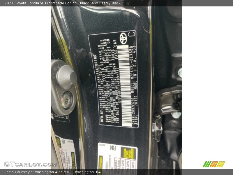 2021 Corolla SE Nightshade Edition Black Sand Pearl Color Code 209