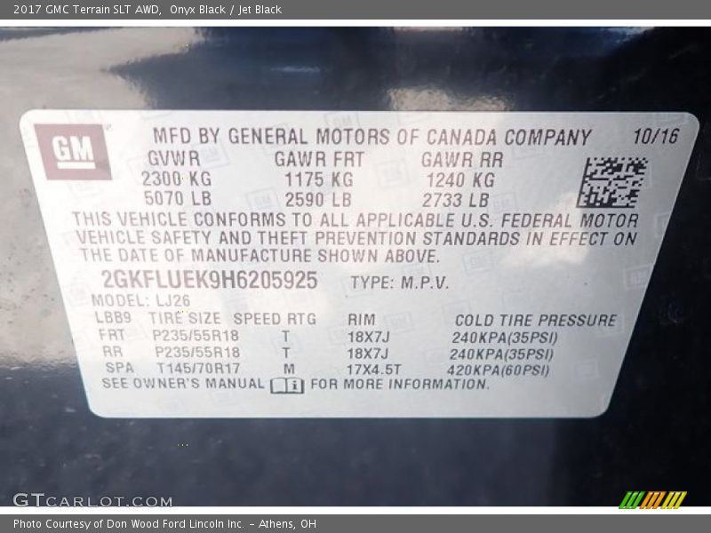 Onyx Black / Jet Black 2017 GMC Terrain SLT AWD