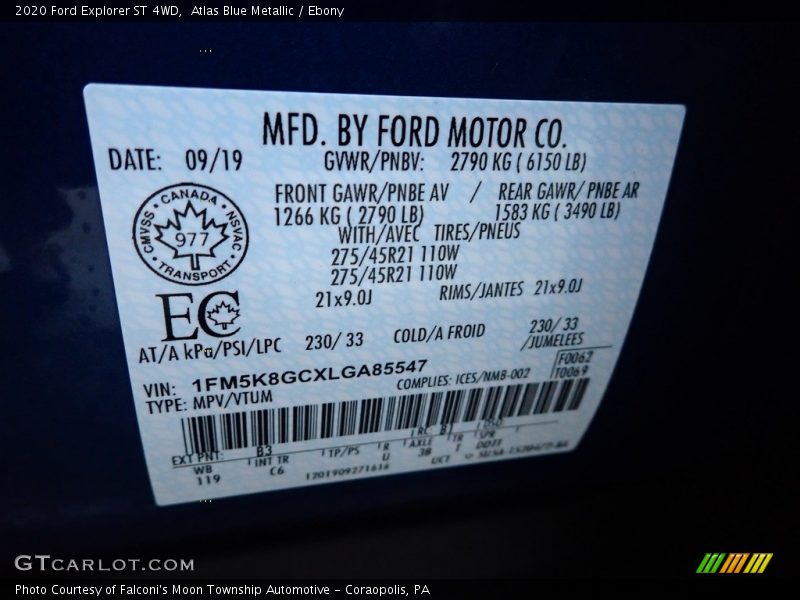 Atlas Blue Metallic / Ebony 2020 Ford Explorer ST 4WD