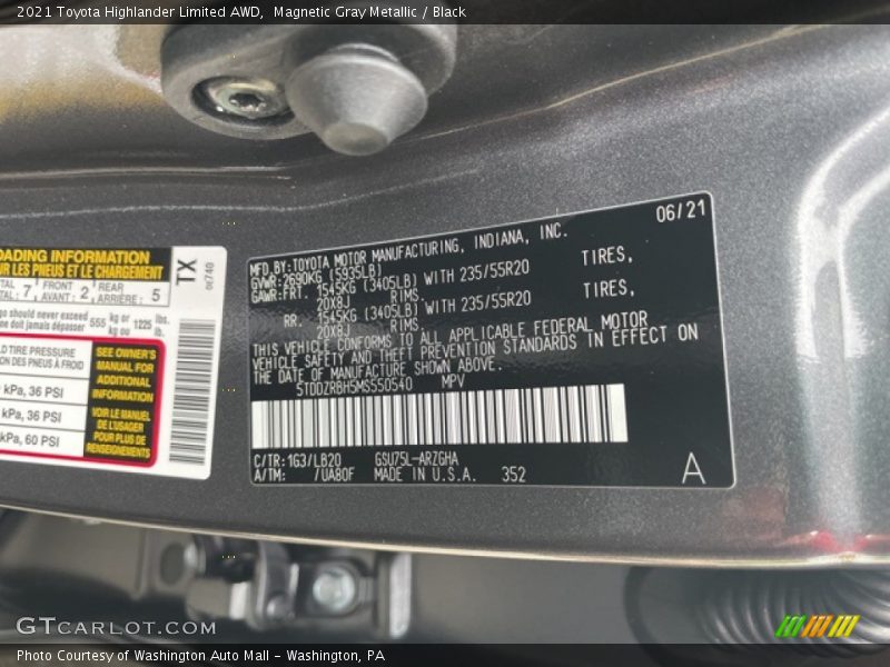 Magnetic Gray Metallic / Black 2021 Toyota Highlander Limited AWD