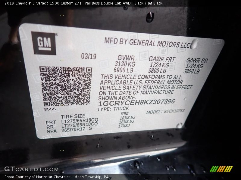 Black / Jet Black 2019 Chevrolet Silverado 1500 Custom Z71 Trail Boss Double Cab 4WD