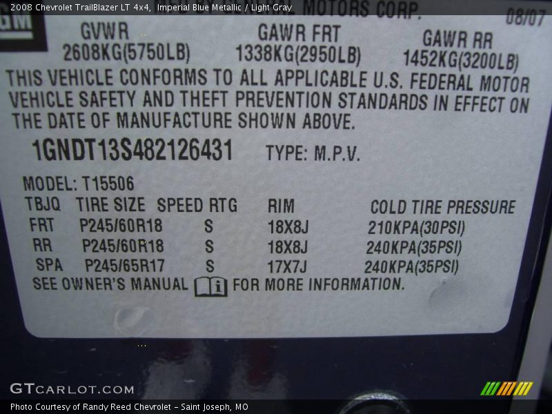 Imperial Blue Metallic / Light Gray 2008 Chevrolet TrailBlazer LT 4x4