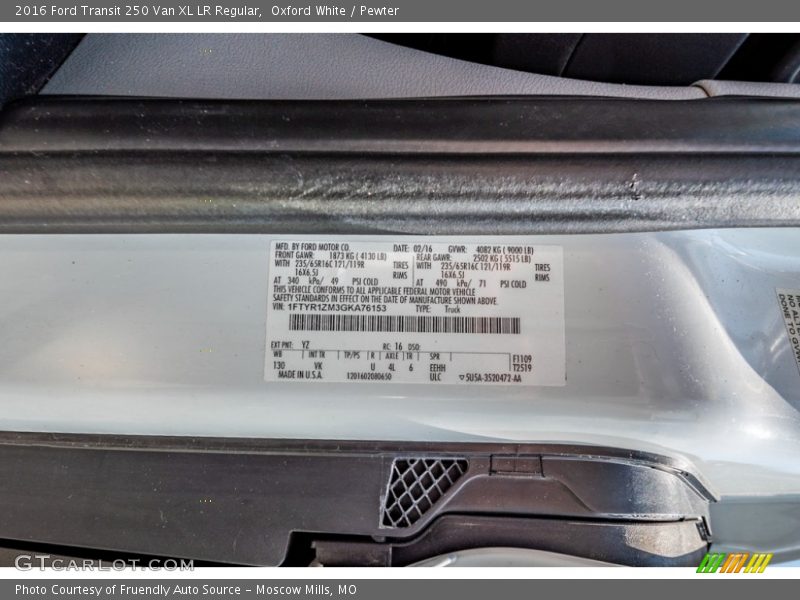 Oxford White / Pewter 2016 Ford Transit 250 Van XL LR Regular