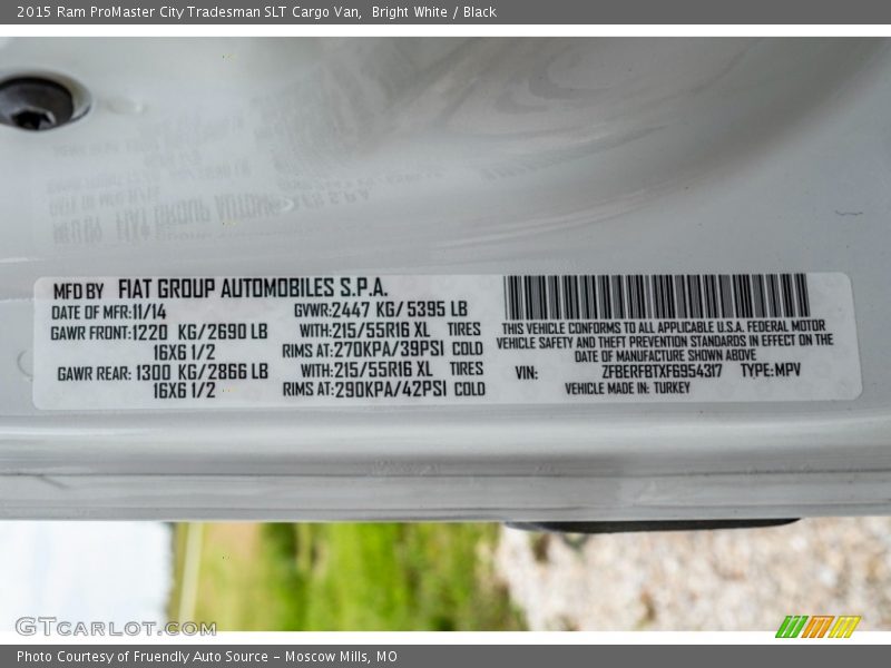 Bright White / Black 2015 Ram ProMaster City Tradesman SLT Cargo Van