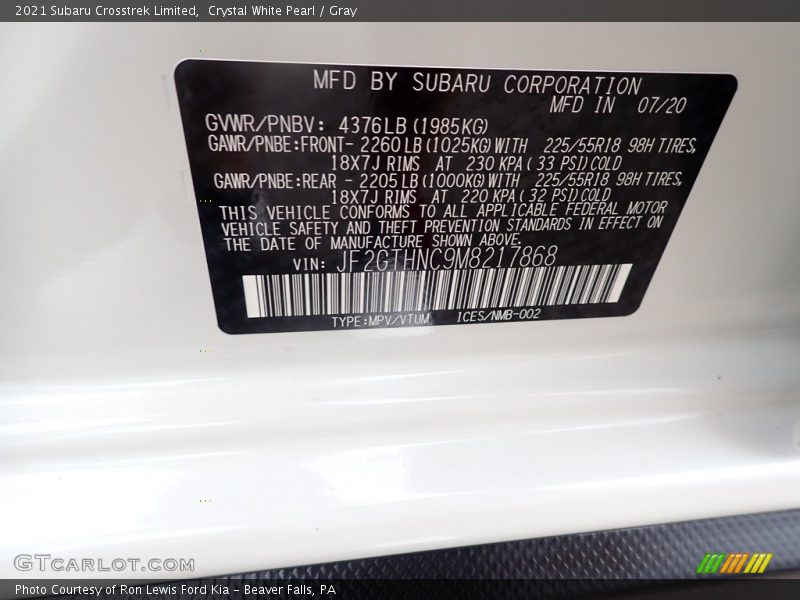 Crystal White Pearl / Gray 2021 Subaru Crosstrek Limited