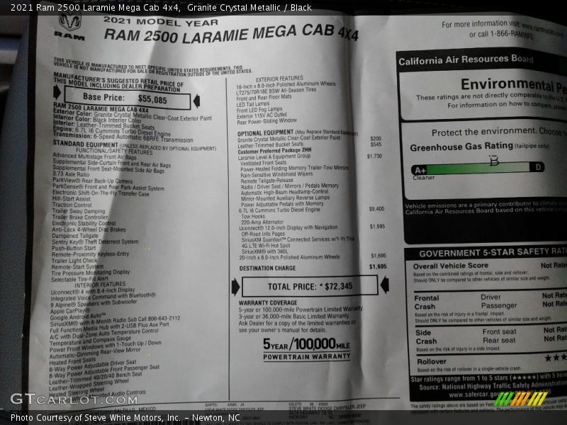  2021 2500 Laramie Mega Cab 4x4 Window Sticker