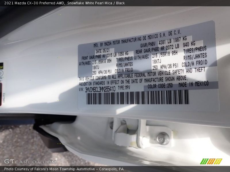 Snowflake White Pearl Mica / Black 2021 Mazda CX-30 Preferred AWD