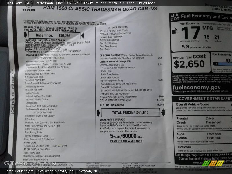 Maximum Steel Metallic / Diesel Gray/Black 2021 Ram 1500 Tradesman Quad Cab 4x4