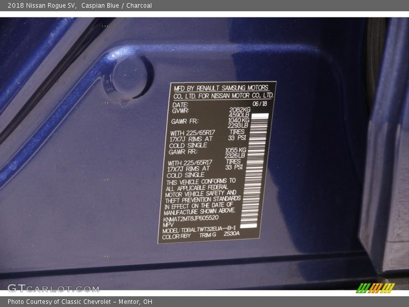 Caspian Blue / Charcoal 2018 Nissan Rogue SV