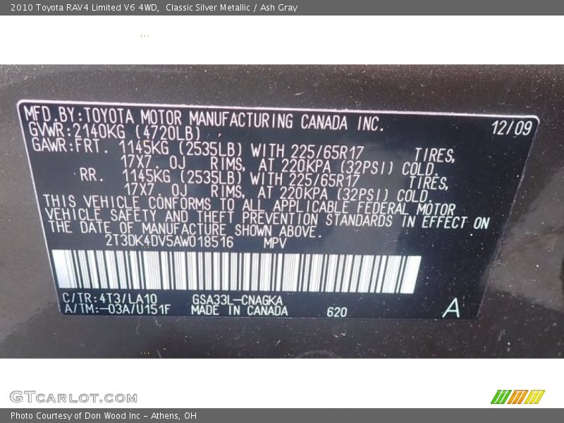 Classic Silver Metallic / Ash Gray 2010 Toyota RAV4 Limited V6 4WD