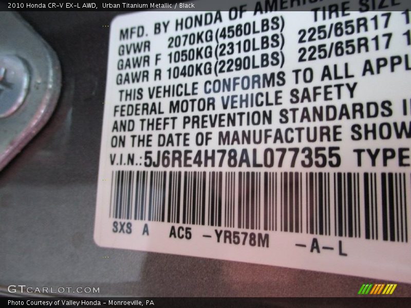 Urban Titanium Metallic / Black 2010 Honda CR-V EX-L AWD