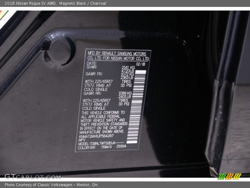 Magnetic Black / Charcoal 2018 Nissan Rogue SV AWD
