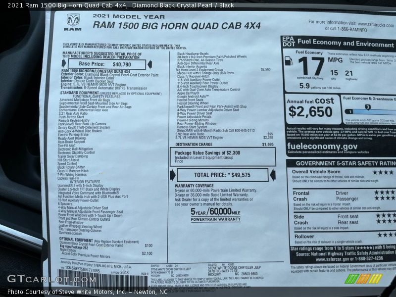  2021 1500 Big Horn Quad Cab 4x4 Window Sticker