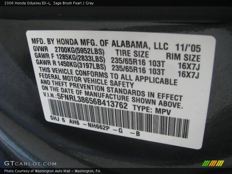 Sage Brush Pearl / Gray 2006 Honda Odyssey EX-L