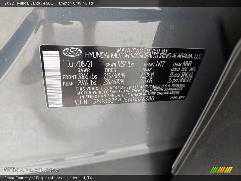 Hampton Gray / Black 2022 Hyundai Santa Fe SEL