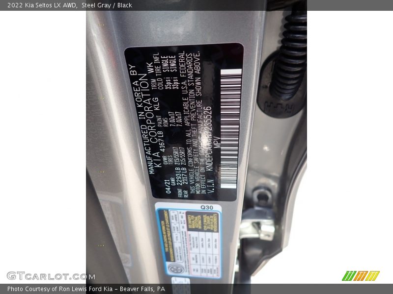 Steel Gray / Black 2022 Kia Seltos LX AWD