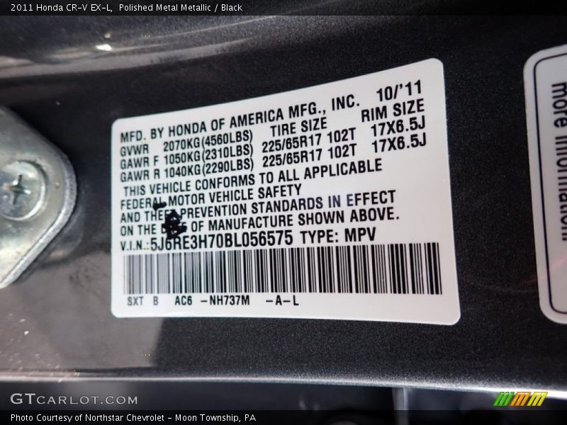 Polished Metal Metallic / Black 2011 Honda CR-V EX-L
