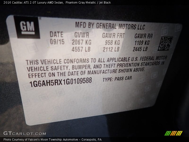 Phantom Gray Metallic / Jet Black 2016 Cadillac ATS 2.0T Luxury AWD Sedan