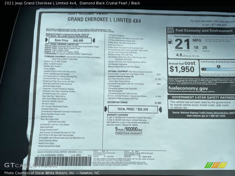 Diamond Black Crystal Pearl / Black 2021 Jeep Grand Cherokee L Limited 4x4