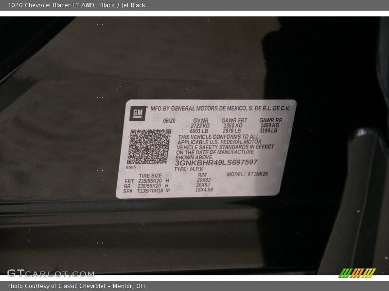 Black / Jet Black 2020 Chevrolet Blazer LT AWD