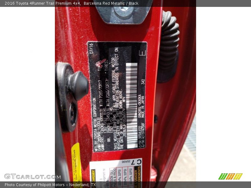 Barcelona Red Metallic / Black 2016 Toyota 4Runner Trail Premium 4x4