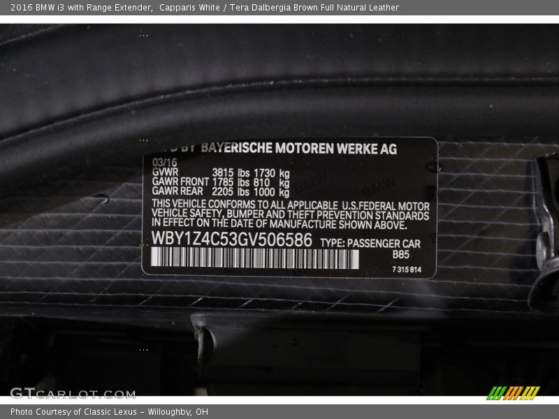 Capparis White / Tera Dalbergia Brown Full Natural Leather 2016 BMW i3 with Range Extender