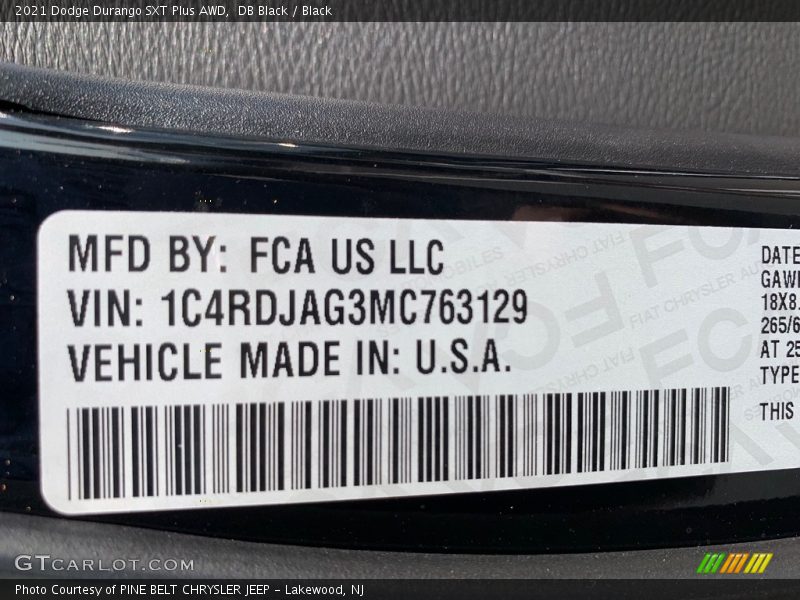 DB Black / Black 2021 Dodge Durango SXT Plus AWD
