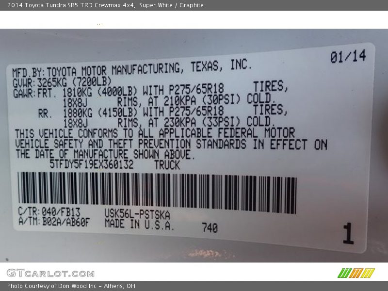 Super White / Graphite 2014 Toyota Tundra SR5 TRD Crewmax 4x4