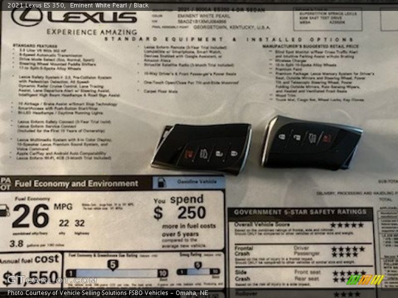 Eminent White Pearl / Black 2021 Lexus ES 350
