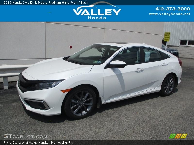 Platinum White Pearl / Black 2019 Honda Civic EX-L Sedan