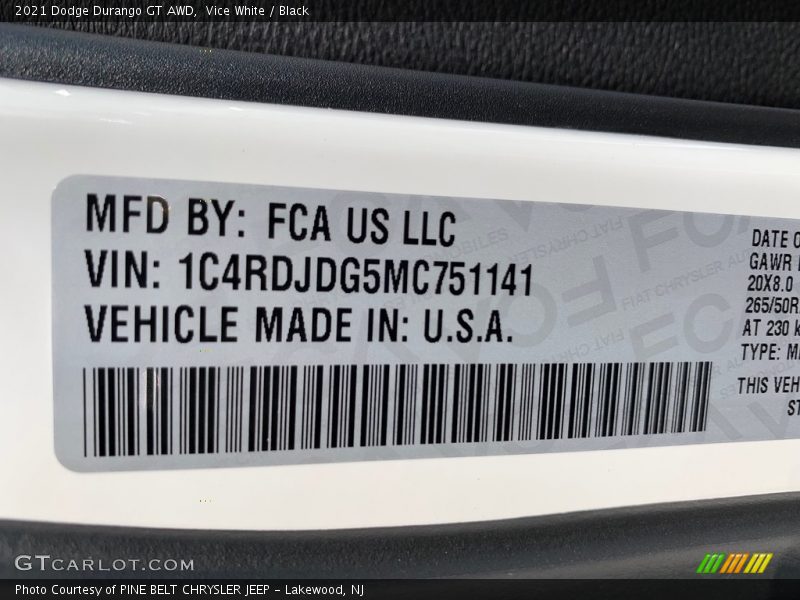 Vice White / Black 2021 Dodge Durango GT AWD